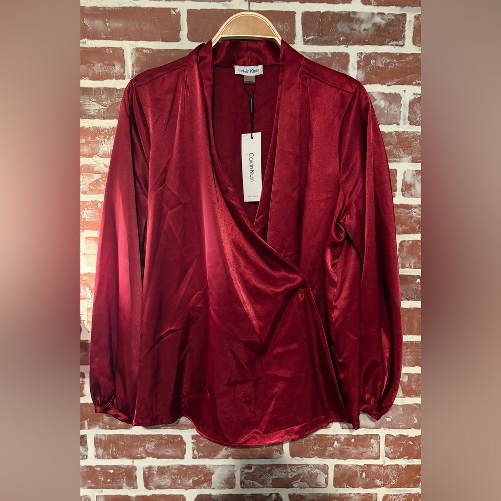 Calvin Klein women's long sleeve faux wrap blouse